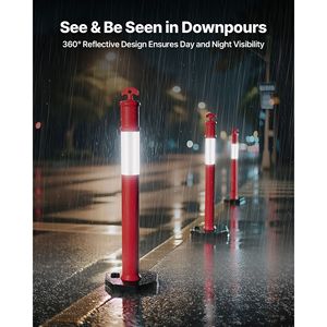 Confezione da 2 Pali Delimitatori Stradali Resistenti da 48 Pollici con Base Appesantita e Strisce Riflettenti, Cono di Sicurezza Stradale per Avvisi Meteo e Traffico - Product Image 3