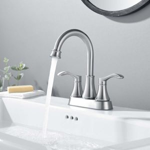 Robinet de lavabo de salle de bain à 2 poignées en nickel brossé, robinets RV à montage central, ensembles de vidange à 3 trous en acier inoxydable pour bain et douche - Product Image 3