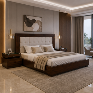 Modern Solid Teak Wood <b>Bed</b> <b>Frame</b> with Upholstered Headboard Bedroom Furniture Custom King <b>Queen</b> <b>Size</b> - Product Image 6