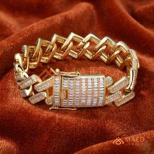 Pulsera de eslabones tipo baguette de oro con moissanita, cadena fina, joyería de moda para uso diario, estilo regalo, para compradores de Miami y Chicago - Product Image 1