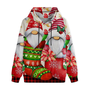 <b>Christmas</b> Gnome Print Hoodie Unisex Casual Winter Knitted Sweatshirt Regular Fit Pocket Design Red Green Pattern - Product Image 1