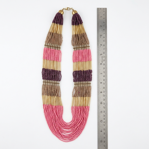 Collier artisanal en perles de verre et agate, style bohème bio, inspiré de la nature, bijoux multi-brins, cadeau - Product Image 1