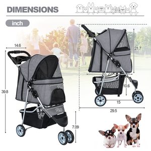 Poussette portable TH-PPS-360 à trois roues pour animaux de compagnie avec conception facile à plier, construction légère et compartiments de rangement - Product Image 4
