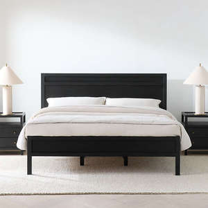 Wholesale Modern Ebony Solid Wood <b>Bed</b> | <b>Black</b> Finish Panel Platform <b>Bed</b> Frame - Product Image 1