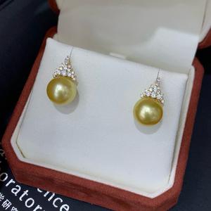 Boucles d'oreilles en or épais 18 carats, série vert paon premium, perles Auroraback, 9-10 mm rondes, presque parfaites, avec boîte cadeau - Product Image 1