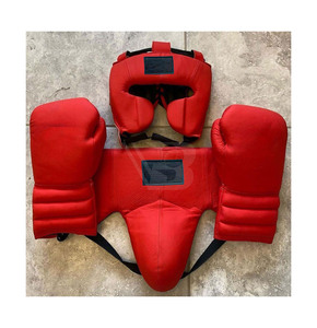 Juego de Guantes de Boxeo Profesionales de Cuero Nuevos y Protector de Cabeza e Ingle, Color Gris y Negro, Hecho en Pakistán - Product Image 5