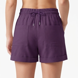 Shorts en flanelle unie taille basse pour femmes, confortables, 100 % polyester, séchage rapide, taille élastique, grande taille, faible MOQ - Product Image 3
