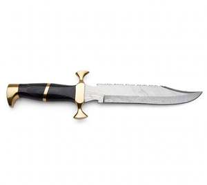 Cuchillo utilitario de hoja fija de acero de Damasco al por mayor con escala de madera oscura y pomo de latón - Product Image 3