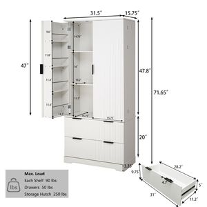 Organizzatore Moderno Scanalato da 72 Pollici con 2 Grandi Cassetti e Portaspezie a 8 Ante per Cucina, Dispensa e Bagno - Product Image 5