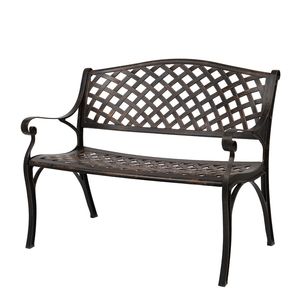 Panca da Parco Rustica in WPC con Telaio in Alluminio Pressofuso e Schienale in Rete - 103 cm x 42 cm x 47 cm - per Hotel, Centri Commerciali, Parchi, Giardini, Patii - Product Image 3