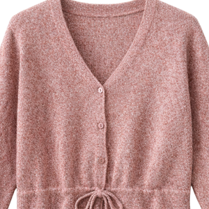 Cardigan rose en tricot pour femme, col en V, manches longues, haut décontracté d'automne avec ceinture à nouer - Product Image 6