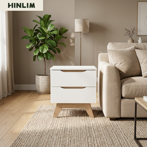 Mesa de Noche MANDO de Madera Blanca Escandinava con 2 Cajones, Diseño Moderno y Duradero para Almacenamiento en el Dormitorio Infantil - Product Image 2