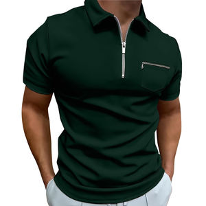 Polo pour hommes en gros, personnalisé, haute qualité, avec fermeture éclair quart, T-shirt de golf à manches courtes en tissu respirant, Polo zippé - Product Image 3