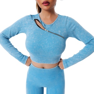 2025 Logo personnalisé ensemble de vêtements de sport pour femmes Yoga à séchage rapide et hauts longs et courts avec fermeture éclair et bouton décor taille 6XL - Product Image 2
