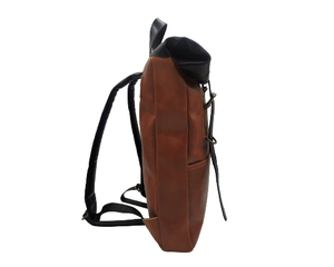 Genuine Leather Roll Top Backpack With Hasps Closure Unisex Laptop <b>Bag</b> Retro Style Softback 20-39L Capacity Shoulder Straps - Product Image 2