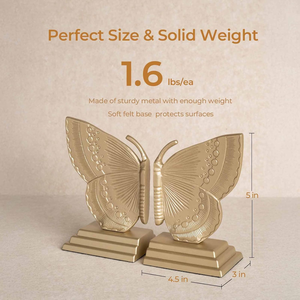 Juego de sujetalibros con diseño de mariposa dorada, soporte decorativo para libros con acabado dorado y diseño de alas de mariposa para estantería, biblioteca u oficina - Product Image 4