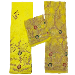 2023 nigérian mariage emballages femmes haute qualité lourd perlé paillettes perlé à la main africain George dentelle robe imprimé soie adultes - Product Image 4