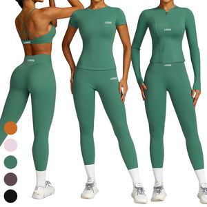 Conjunto Deportivo de 3 Piezas para Mujer, Leggings y Camiseta sin Mangas con Cintura Elástica Transpirable, Spandex/Nylon, para Yoga, Gimnasio y Fitness - Product Image 2