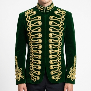 Green Hussar Jacket With Gold Embroidery Stand Collar <b>Double</b> <b>Breasted</b> Formal Winter <b>Coat</b> Short Length - Product Image 3