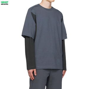 T-<b>Shirt</b> Contrast Trim Knitted Solid Color Street Style O-Neck Top Casual Skate Culture Apparel Solid Colorway Menswear Product - Product Image 2