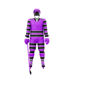 Uniforme de Hockey sobre Hielo con Rayas Púrpuras, Cuello en V, Manga Larga, Poliéster que Absorbe la Humedad, Ropa Deportiva de Invierno Unisex para Adultos - Product Image 1