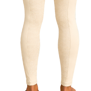 Leggings de equitación beige de cintura alta para mujer, pantalones de equitación elásticos con textura y detalle de bolsillo frontal. - Product Image 5