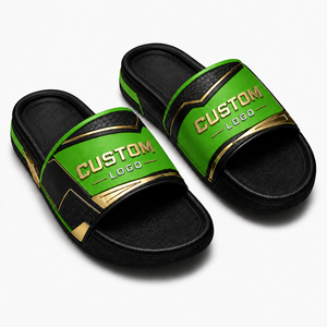 Sandales à glissière vertes personnalisées avec logo, pantoufles de sport noires et dorées, sandales EVA personnalisées pour hommes et femmes - Product Image 1