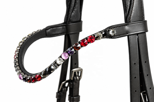 Horsekraft Leather Horse <b>Bridle</b> with Multicolor Rhinestone Browband Adjustable Equestrian Tack for Riding Training Wholesale - Product Image 2