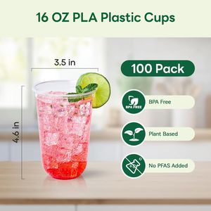 Confezione da 100 Bicchieri Biodegradabili Usa e Getta, Bicchieri Trasparenti Compostabili per Bevande Fredde, Senza BPA e PFAS, a Base Vegetale per Succhi e Bevande, 100% Ecologici - Product Image 2