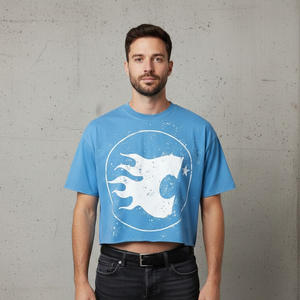 Camiseta de algodón personalizada con lavado ácido, estilo vintage, corte holgado, con gráficos y patchwork, hombros caídos, estilo urbano, de tela gruesa para hombre - Product Image 5