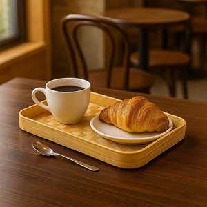 Bandeja Rectangular de Bambú Hecha a Mano, Estilo Boho, Ligera, Apta para Alimentos, con Borde Elevado |   Bandeja de Servicio a la Habitación para Restaurantes/Hoteles | - Product Image 3