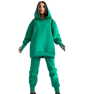 ชุดจ็อกกิ้งผู้หญิงไซส์ใหญ่แบบสั่งทำพิเศษสำหรับฤดูหนาว ทรงหลวมไหล่ตก พร้อมโลโก้สั่งทำ ชุดฮู้ดดี้ 2 ชิ้น สวมใส่สบาย - Product Image 3