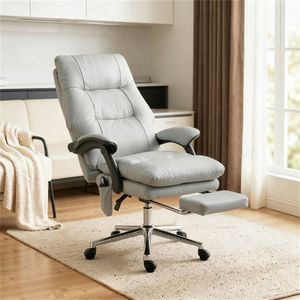 Chaise de bureau à dossier haut gris clair, chaise de massage et d'ordinateur avec fonctions de confort - Product Image 1