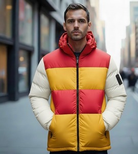 Men's Color Blocked <b>Quilted</b> Puffer Jacket Stand Collar Zipper Closure Windproof <b>Winter</b> Casual Thick Regular Fit - Product Image 1