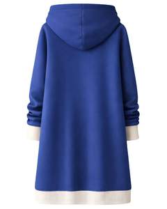 Sudadera con capucha larga personalizada con cremallera, color azul real, abrigo de invierno de forro polar para mujer, ropa exterior informal de gran tamaño con bolsillos, OEM personalizado - Product Image 2