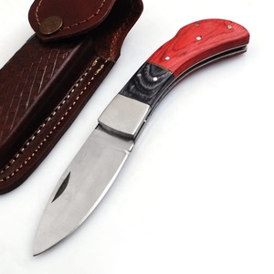 Cuchillo de bolsillo de hoja fija de acero inoxidable hecho a mano, cuchillo despellejador para acampar OEM personalizado con mango de madera de olivo para caza - Product Image 3