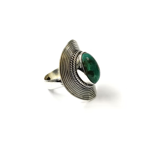 Handmade Vintage 925 Sterling Silver Turquoise <b>Ring</b> Natural Green Stone Oval Statement Boho Jewelry - Product Image 4