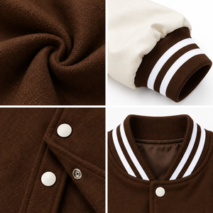 เสื้อแจ็คเก็ตวาร์ซิตี้แบบกำหนดเองสำหรับผู้ชาย แจ็คเก็ตเบสบอลแบบ Letterman ปักลาย Applique สำหรับทีมวิทยาลัย ติดกระดุมด้านหน้า แขนเสื้อตัดสี  เสื้อโค้ทลำลองแบบตั้งปก - Product Image 4