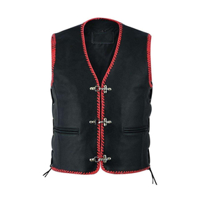 Gilet moto en cuir noir pour homme, col en V, fermeture à boutons-pression, couleur unie, vêtement d'extérieur d'hiver, coupe classique - Product Image 2