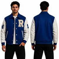 Vêtements de style universitaire classique, corps 100% laine, manches noires, patch en lettres chenille, patchwork, col montant en tricot côtelé rayé