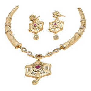 Wholesale 14K 18K 24K Gold Plated AD & <b>Ruby</b> Stone <b>Necklaces</b>, Traditional Design AD Stone <b>Necklaces</b>, Gold Fashion AD Jewelry Set. - Product Image 1