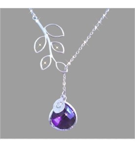 Collier en argent améthyste, rhodium mat, pendentif vintage en forme de branche et de goutte d'eau violette, bijoux artisanaux en pierres précieuses, cadeau pour fiançailles et fêtes - Product Image 2