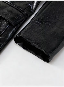 Black PU Leather Jacket With Stand Collar Embossed Crocodile Pattern Slim Fit <b>Men's</b> Formal Autumn Outerwear Designer Leather Out - Product Image 6