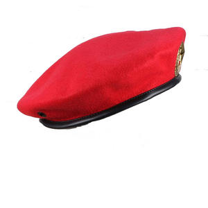 <b>Red</b> <b>Wool</b> Beret With Gold Star Emblem Formal Hat For Adults Unisex Four Seasons Wear 56-58CM - Product Image 2