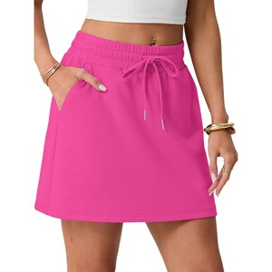 Falda Corta Informal para Mujer, Tejida en Satén, Cintura Alta Elástica con Cordón, Bolsillos Laterales con Forro, Color Sólido - Product Image 3