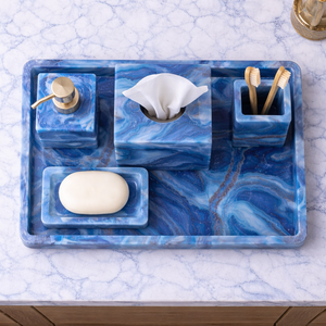 Juego de Accesorios de Baño de Lujo con Piedra de Ágata Azul, 5 Piezas: Dispensador de Jabón, Caja para Toallas de Papel, Bandeja, Portacepillos de Dientes, Jabonera - Product Image 2
