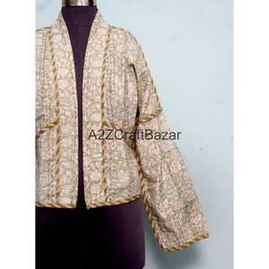 Chaqueta de Primavera Hecha a Mano 100% Algodón Puro, Acolchada, Estilo Vintage Indio Kantha, Ecológica, Cómoda y Transpirable para Mujeres y Niñas - Product Image 2