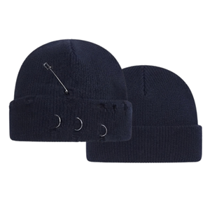 Gorro de punto personalizado al por mayor, estilo hip hop grunge, con anillos plateados y imperdible, unisex, para invierno, estilo urbano - Product Image 1