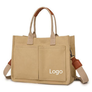 Bolsa de Lona Grande Personalizada al por Mayor con Logotipo, Color Sólido, con Bolsillos, Cierre de Cremallera, para Laptop y Compras - Product Image 4