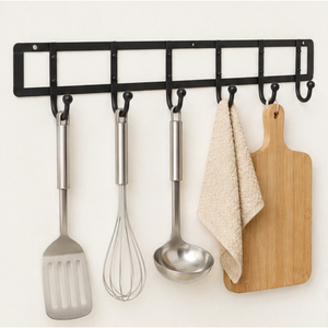 Classic Design Wall Mounted Kitchen Utensil Rack with Multi-Purpose <b>Hooks</b> Black Metal Hanging Organizer for Pots Pans - Product Image 5